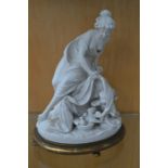 Parian Ware of a classical lady with a putti on gilt stand