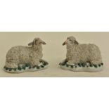 Pair of continental late 19th Century seated sheep, approx. 10cm wide