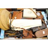 A collection of treen items including boxes, boards, binoculars, cameras, fans and gloves (Q)
