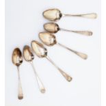 Six Georgian Silver Tea Spoons, three matching London 1803, Peter Ann and William Bateman,  2.82ozs.