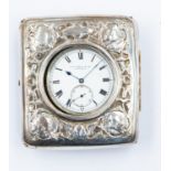 London silver watch holder with leather base and pocket watch