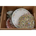 **AWAY** Assorted ceramics including tea cups and saucers, plates, including Crown Derby Red