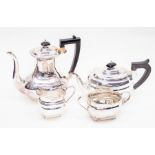 Sheffield silver tea set including teapot, sugar bowl, milk jug similar style, hallmarked