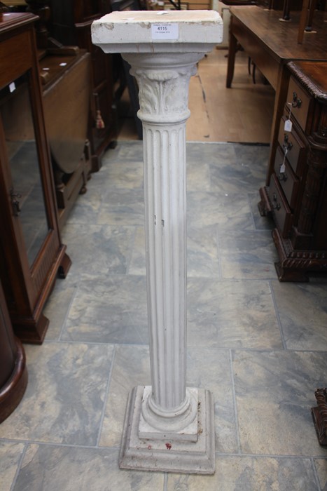 An early 20th Century stone pedestal stand, square top above circular stone carve decoration with - Image 2 of 2