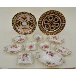 Royal Crown Derby 1128 pattern, 1st dinner plate along with Royal Crown Derby Posie pattern pin