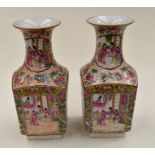 A pair of Canton vases, Famille Rose pattern