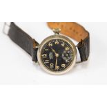 A post WWI black dial military style USA Ingerson wristwatch, subsidiary dial, white metal casean