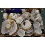 A collection of various cups, saucers, jugs, etc. marks including Spode, Aynsley, Crown