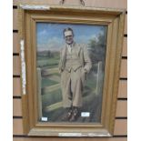 Over painted photograph of a 1920's gent with a view of the countryside, singed bottom right, A.