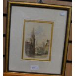 W Thomas Mackay, watercolour, Castle and Street Scene, signed lower left, 16 x 11 cms approx,