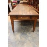 Large early 20th century Pine Farmhouse kitchen table with end drawer.