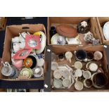 Three boxes of china and pottery wares including Royal Crown Derby blanks