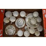A collection of Wedgwood Wild Strawberry tea wares including plates, mugs, cups, vases etc (Q)