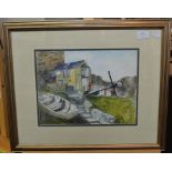 AE Doler, watercolour, Fishing by the Bridge, signed and dated, 1916 to lower left, 23 x 34 cms