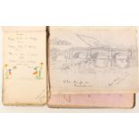 A pair of sketch books/autograph albums dating from pre WW1 to 1939 with drawings and watercolour