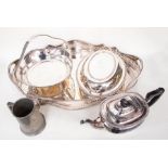Large plated tray, plated bowl, plated entree dish with lid and plated teapot