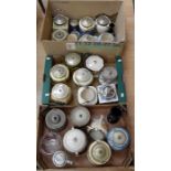 Three boxes of ceramic and glass biscuit barrels together with glass vases, early 20th Century