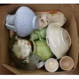 A box of mixed 1930's Art Deco ceramics, Coronation Commemorative Wares, Glass bowl in shell form,