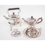 A collection of silver plate to include Tea Pot, Candle Holder and a Tea Pot and Egg Cup with a