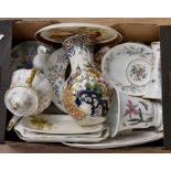 A collection of mixed china items including vases, meat plate, Royal Albert and cabinet plates