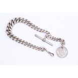 A heavy silver graduated Albert chain, with swivel clasp and T bar, length approx 16'',  with