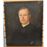 Oil on canvas, portrait of vicar signed and dated 1922, 23 inch x 28 inches approx