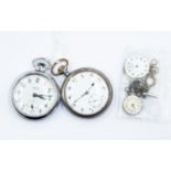 A Smiths open faced white metal pocket watch along with a white metal open faced pocket watch,