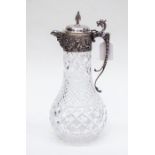 A silver collared hob nail cut glass decanter, London 1973, maker Nat Joseph, the sterling silver