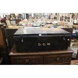 Early 20th Century metal trunk, initialled and with labels