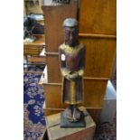 ** COLLECTED 25/10/19 BJ  ** A carved and painted wooden Oriental figure, approx 75 cms in height