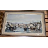 An oil on canvas by Donald Jennings, 1978, "In Port", framed and signed