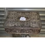 A late 20th Century Art Nouveau style metal jewellery box with velvet lined interior