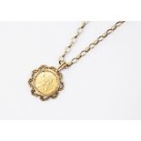 A half Sovereign mounted in 9ct gold, with a 9ct gold belcher chain, total gross weight approx.