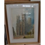 Paul Braddon (1864-1938), watercolour of York Minster with figures in the foreground, signed