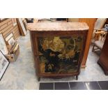 A 20th century Chinese hardwood marble top cupboard, bow front marble top, a chinoiserie style inlay