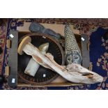 Collection of Tribal items including an 18th Century Mazer bowl along with a driftwood small