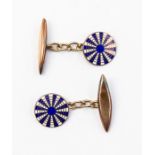 A pair of 9ct gold and enamel target cufflinks, the circular terminals with blue and white dartboard