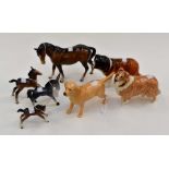 A collection of J Beswick dogs and horses, one horse is A.F