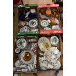 Three boxes of 20th Century kitchen wares, ie plates, pots, Portmeirion and other items