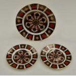 Three Royal Crown Derby Imari 1128 plates, first quality