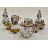 Collection of Meissen and other German factory pieces including cups and saucers, posy vases etc (