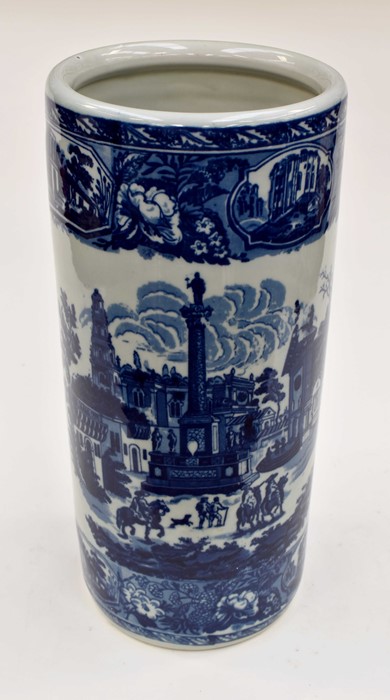 A late 20th Chinese copy of a British blue and white umbrella stand