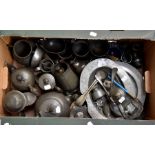 A parcel of assorted and later pewter flatware and holloware