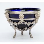 **AWAY RETURN TO THE HEDGEHOG MF 30:10:19** An imported silver marked condiment bowl with a blue
