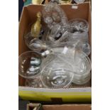 Collection of glassware including bowls, egg nog bowl, cups, dishes, paperweights and various others