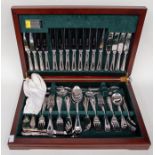 A Sheffield stainless steel eight piece canteen of cutlery by Jonelle, in fitted case
