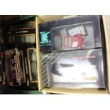 Two boxes of boxed modern toys, comprising seven models: Burago Citroen 2CV 1:18 (3); Dale Earnhardt