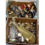 A collection of metal ware; brass, copper, iron etc including firescreen, candlestick, jewellery box