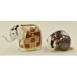 Royal Crown Derby paperweights of a badger and elephant with gold stoppers