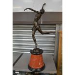 Art deco style bronze figure of a dancing lady on marble plinth, 64cm high